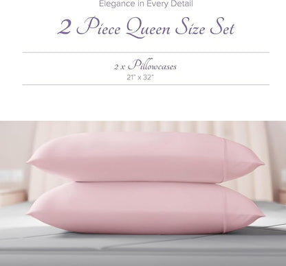 Carressa Linen 100% Egyptian Cotton Pillow Cases Queen Size Set of 2 - Luxury 600 Thread Count Blush Standard/Queen Size Pillowcases, Silky Soft, Cooling Sateen Weave Hotel Quality Bed Pillow Cover