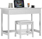 ChooChoo 40 Inch Modern Desk with Drawers, Makeup Vanity Desk with Padded Stool, Small Home Office Desk for Bedroom, White