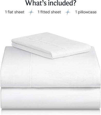 LuxClub 3 PC Extra Deep Pocket Twin Sheet Set, Deep Pockets Wrinkle Free Cooling Bed Sheets Hotel Bedding for Women, Men, Kids & Teens, Includes 1 Fitted Sheet, 1 Flat Sheet and 1 Pillowcase- White