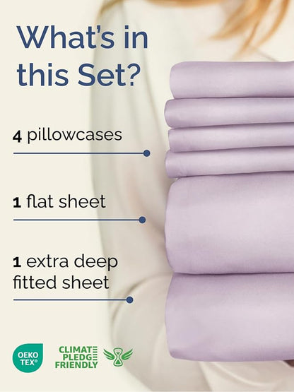 Extra Deep Full Sheet Set - 6 Piece Breathable and Cooling Sheets - Hotel Luxury Bed Sheets Set - Easy Fit - Soft, Wrinkle Free and Comfy Sheets Set - Light Lavender Sheet Set with Extra Deep Pockets