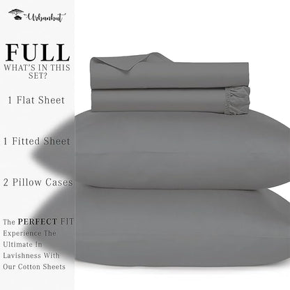 URBANHUT 800 Thread Count 100% Cotton Full Size Sheets, Luxury 4 Piece Full Bedsheets, Hotel Sheets Sateen Finish - Better Than Egyptian, 16" Elasticized Deep Pocket - Dark Grey