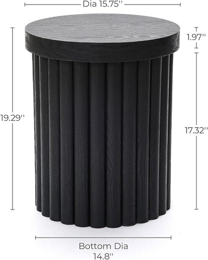 LuxenHome Wood Round Side Table, 19" Fluted End Table for Small Spaces, Mid Century Modern Black Wooden Accent Tables, Small Bedside Table, Couch Side Table, Nightstand for Living Room Bedroom Couch