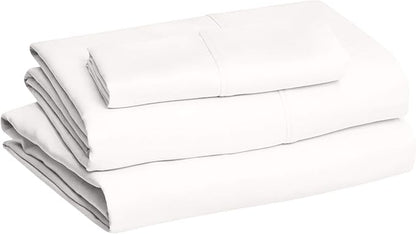 Amazon Basics Lightweight Super Soft Wrinkle Free Breathable Easy Care Microfiber 3 Piece Bed Sheet Set with 14-Inch Deep Pockets, Twin XL, Cream, Solid