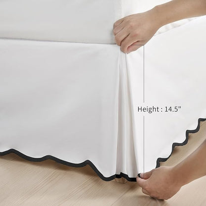 HIG Off-White Chic Queen Bed Skirt - Easy Fit Scallop Edge Pleated Bedskirts, 14 Inch Drop Anti-Slip Dust Ruffle, Thick Fabric for Enhanced Privacy, Pre-Washed for Long-Lasting Use(N60022)