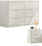 LEYAOYAO Fluted Dresser and Nightstand Sets, Wood 48" Wide Dresser & 23" Night Stand with Charging Station, 2 Piece Bedroom Furniture Set, Chest of Drawers for Bedroom,Living Room, Antique White