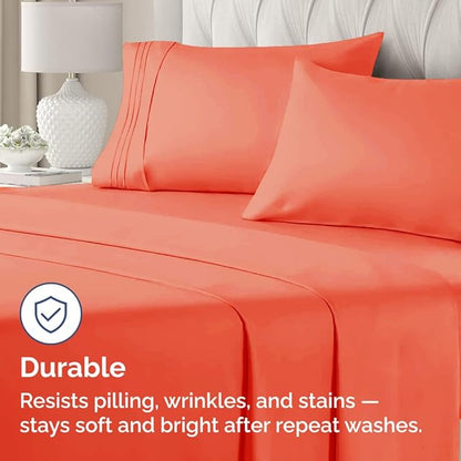 Queen Pillow Cases Set of 4 - Ultra Soft Hotel Quality Pillowcase Covers - Comfy, Cozy & Wrinkle Free - Shrinkage, Stain and Fade Resistant - Machine Washable Pillow Protectors - 4 Piece Set - Coral