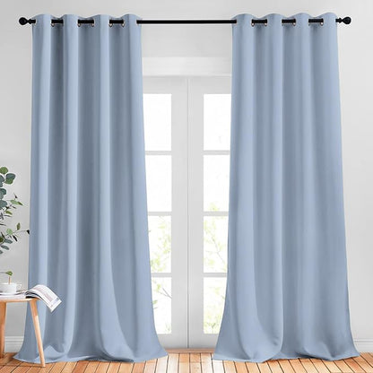 NICETOWN Blackout 102 inch Curtains for Living Room, Grommet Thermal Curtains Room Darkening Window Treatments Sound Reducing for Bedroom, Vintage Blue, 2 Panels, W52 x L102