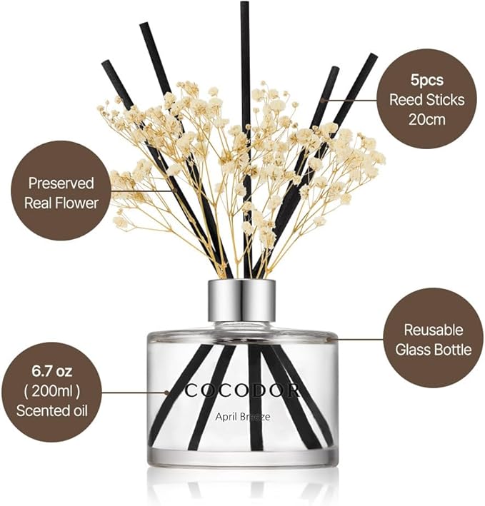 COCODOR Flower Reed Diffuser Set / 6.7oz / La Tulip Garden/Scent Diffuser with Sticks Home Fragrance Reed Diffuser for Bathroom Shelf Decor for Women