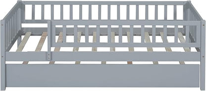 Bellemave Twin Kids Bed Frames with Rails for Kids, Twin daybed with Trundle for Boys/Girls/Adults，Gray