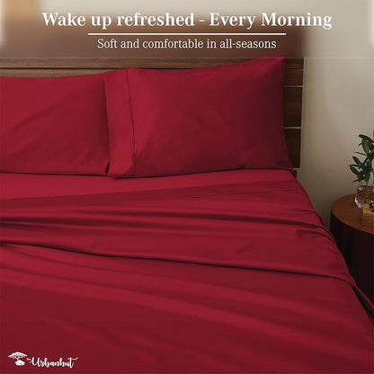 URBANHUT 800 Thread Count 100% Cotton King Size Sheets, Luxury 4 Piece King Bedsheets, Hotel Sheets Sateen Finish - Better Than Egyptian, 16" Elasticized Deep Pocket - Burgundy