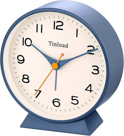 4.5" Battery Operated Retro Analog Alarm Clock, Small Silent Bedside Desk Clock,Lighted on Demand, Battery Operated, Snooze, for Living Room, Bedroom, Bedside, Desk(Blue)