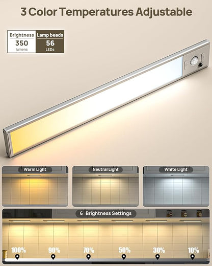 Under Cabinet Lighting with Remote Control,2500mAh USB Rechargeable Motion Sensor Light Indoor,350 Lumen LED Closet Light,3 Color Temps Wireless Under Counter Lights for Kitchen,Cabinet,Bedroom,8 Pack