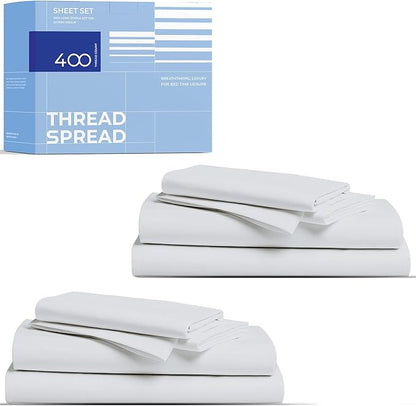 THREAD SPREAD 2-Pack Full Size Sheet Sets - 400 Thread Count 100% Cotton Sateen Weave - Extra Soft, Breathable, Hotel Quality Cooling Sheets, 2 Sets of Full Size Deep Pocket Bed Sheets (Silver Grey)