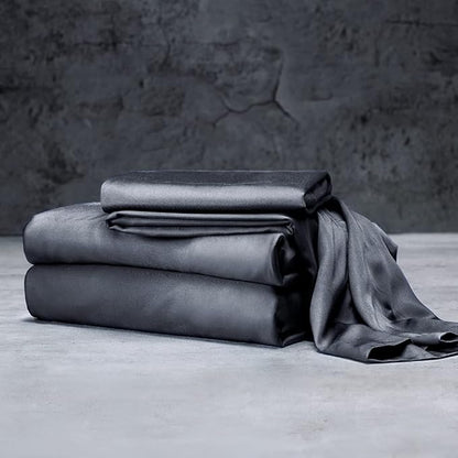 LUXOME Luxury Sheet Set | 100% Rayon (Viscose) from Bamboo | Twin Size - Charcoal | Deep Pockets | 3-Piece Set (Fitted, Flat, Pillowcase)