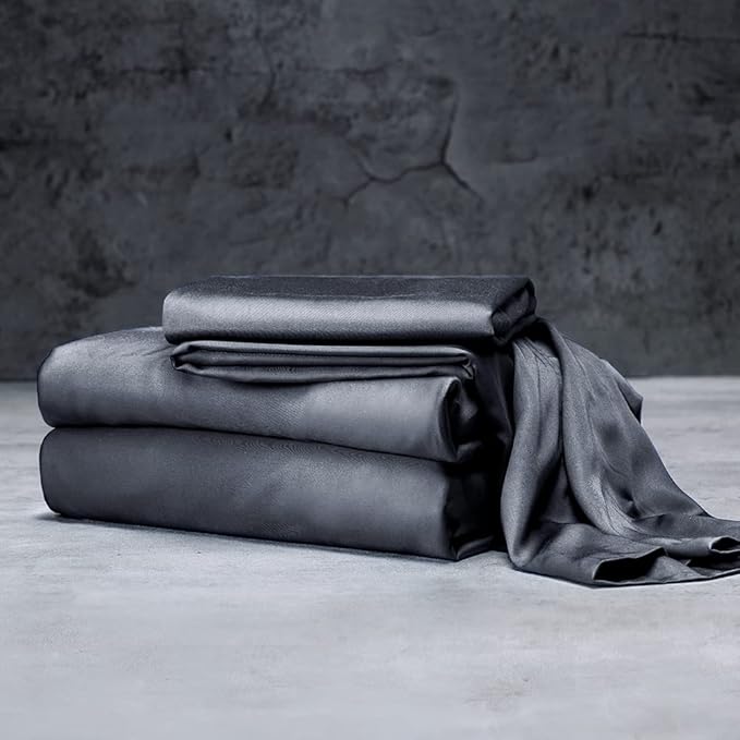LUXOME Luxury Sheet Set | 100% Rayon (Viscose) from Bamboo | Full Size - Charcoal | Deep Pockets | 4-Piece Set (Fitted, Flat, 2 Pillowcases)
