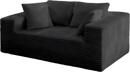 2-Seater Deep-Seat Corduroy Lounge Sleeper Sofa - No Assembly, Frameless Foam Cloud Couch for Living Room, Bedroom, Apartment, Dorm, Office