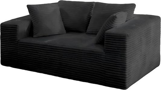 2-Seater Deep-Seat Corduroy Lounge Sleeper Sofa - No Assembly, Frameless Foam Cloud Couch for Living Room, Bedroom, Apartment, Dorm, Office