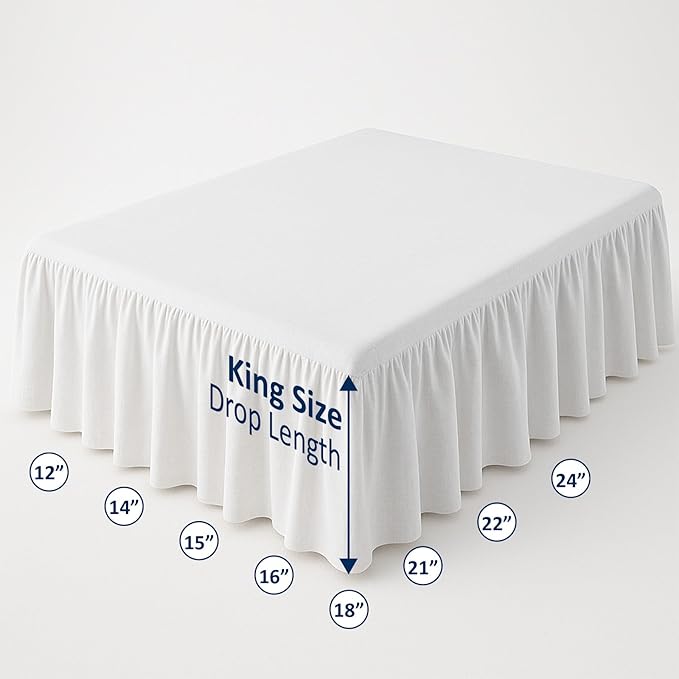 Cottingon Bed Skirt King 26" Drop with Split Corners, 100% Microfiber Soft and Stylish, Dust Ruffle with Platform, White
