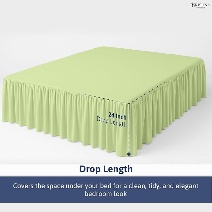 KRISHNA Ruffled Bed Skirt with Split Corners Twin, 100% Microfiber Hotel Quality, 24 Inch Drop Dust Ruffle Gathered Bedskirt with Platform, 39" x 75", Sage