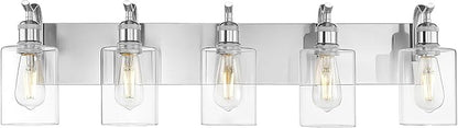 5 Light Bathroom Vanity Light, Brushed Nickel Vanity Lights for Morden Bathroom Lighting Fixtures Over Mirror Wall Light Fixtures with Clear Glass Shade ZCVL01BN-5