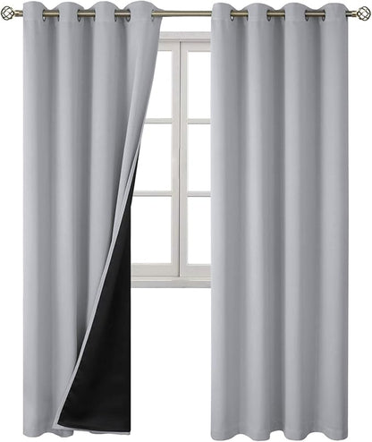 BGment Light Grey Blackout Curtains for Bedroom Window 84 Inch Length 2 Panels Set, 100% Light Blocking Thermal Insulated Grommet Drapes for Living Room Darkening with Black Liner, 52 Inch Wide Each