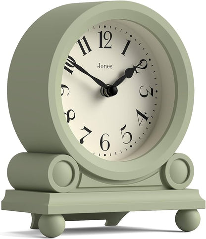 JONES CLOCKS® Maida Vale Mantel Clock | Small Traditional Desk Clock | Sage Green | Pretty & Charming Ideal for Mantelpiece, Bookshelf or Bedside