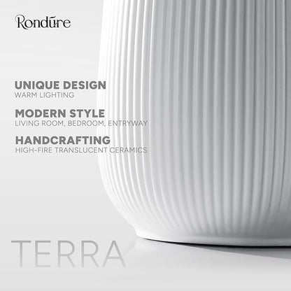 RONDURE 9.5" Modern Ceramic Table Lamp, Fully Dimmable Modern Bedside Lamps for Bedroom, Living Room and Nightstand, White Translucent Ceramic Shade, Warm Ambient Lighting, Corded, Bulb Included