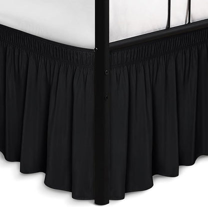 Biscaynebay Wrap Around Bed Skirts with Split Corners for Full Beds 18" Drop, Black Adjustable Elastic Dust Ruffles Easy Fit Wrinkle Resistant Silky Luxurious Fabric Machine Washable
