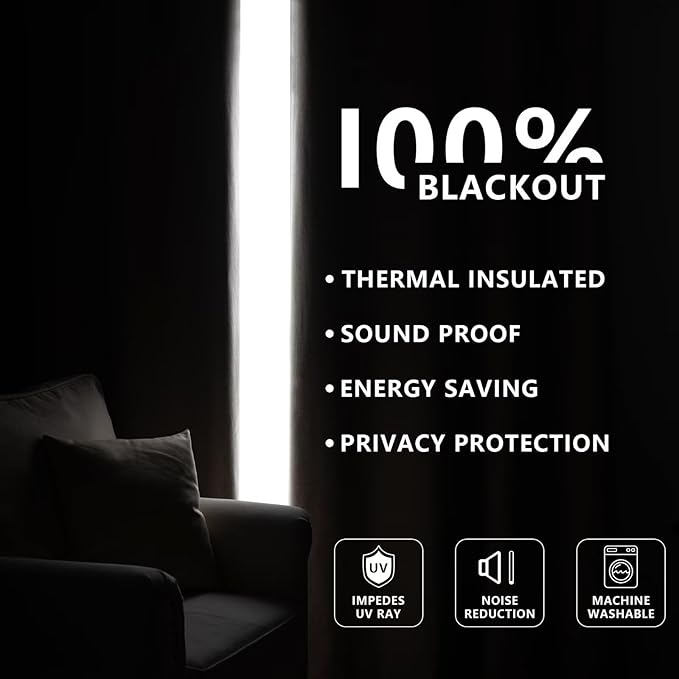 100% Blackout Curtains 72 Inch Length 2 Panels Set, Black Out Curtains for Living Room, Beige Thermal Insulated Grommet Drapes Bedroom Luxury Decor Privacy(52W × 72L inch, Beige)