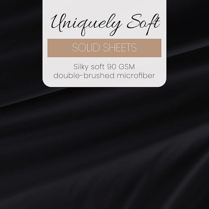 Linen Market Brushed Microfiber Twin Sheet Set 3 Piece – Oeko-TEX Certified Ultra Soft & Wrinkle-Free - 16" Deep Pocket Sheets - Easy Care Twin Size - Black