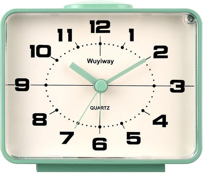 Retro Analog Alarm Clock,Battery Operated,4" Vintage Decor for Bedroom, Nightstand, Bedside, Desk, Table,Silent,Lighted on Demand and Snooze,Ascending Beep Sounds,Easy to Set(Green)