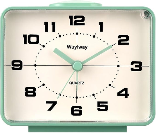 Retro Analog Alarm Clock,Battery Operated,4" Vintage Decor for Bedroom, Nightstand, Bedside, Desk, Table,Silent,Lighted on Demand and Snooze,Ascending Beep Sounds,Easy to Set(Green)