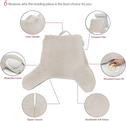 Nestl Reading Pillow with Shredded Memory Foam, Designed for Sitting Up in Bed and Couch, Back and Arms Adjustable Support for Adult & Teens Backrest Pillows for Reading, with Washable Cover Linen