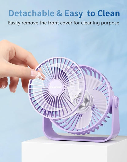 TriPole USB Desk Fan Portable Mini Fan Powerful 3 Speeds Wind Personal Desktop Fan with 360° Head Rotation for Home Office Car Indoor Outdoor Purple, No Battery, 4.5 Inches