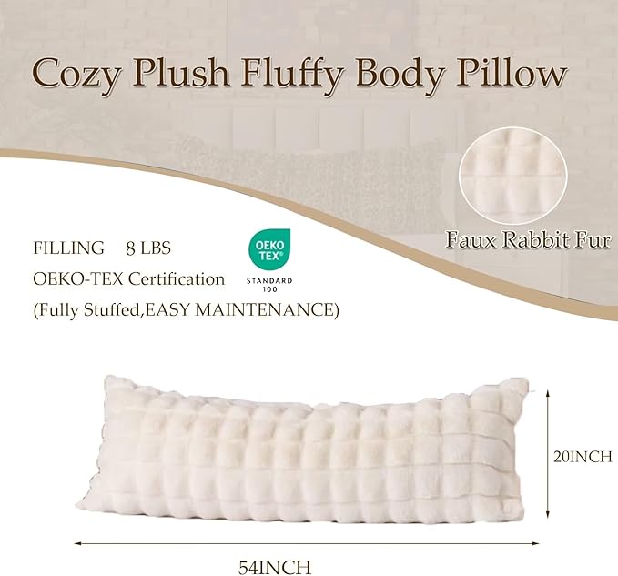 Luxury Shaggy Faux Fur Body Pillow,Fluffy Bed Pillow with Zipper Closure,Soft Decorative Plush Full Long Pillows,Fuzzy Hug Pillow for Home Living Room Side Sleeper & Pregnancy 20"x54" Beige Chocolate