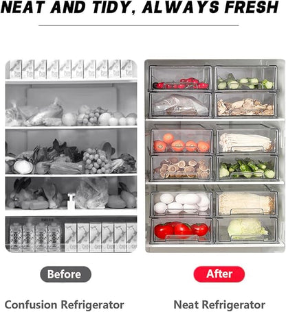 Stackable storage drawers, clear pull-out organizer with handles and non-slip pads for kitchen, refrigerator,office desktop, pantry and shelves, perfect for organization and storage (2 Pack, Medium)