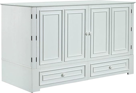 Emurphybed Paradiseo Murphy Cabinet Chest Bed with Charging Station 6 Inch, Queen (White)