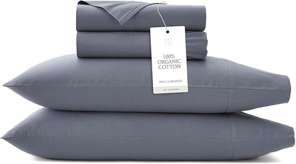 BOLL & BRANCH Signature Hemmed Sheet Set - Split King, Mineral - Luxury 100% Organic Cotton - Includes 1 Flat, 2 Fitted, 2 Pillowcases - Buttery Soft