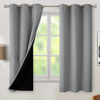BGment Thermal Insulated 100% Blackout Curtains 63 Inch Length 2 Panels, Total Light Blocking Curtains for Bedroom, Grommet Window Drapes with Thick Black Liner, 42 Inch Wide Each Panel, Dove Grey