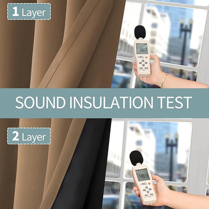 BGment Total Thermal Insulated 100% Blackout Curtains for Bedroom with Black Liner, Double Layer Full Room Darkening Noise Reducing Grommet Curtain (42 x 63 Inch, Taupe, 2 Panels)