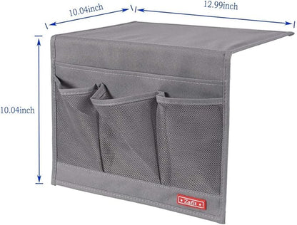 Bedside Storage Organizer, Table Cabinet Bedside Organizer Caddy for Remotes Phone Glasses (Classic 4 Pockets-Grey)