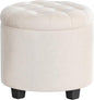 SONGMICS Round Ottoman, Ottoman with Storage, 17.7 x 17.7 x 17.5 Inches, Foot Rest with Legs, Velvet, Load up to 330 lb, for Living Room, Bedroom, Cream White ULOM012W01