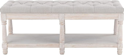 Kmax Storage Entryway Bench Tufted Shoe Rack Bench Wood Window Bench for Hallway Entrance Bedroom Corner, Beige