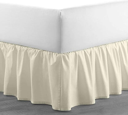 Sleepwell Ruffled Bed Skirt With Split Corners - 16 Inch Drop Poly Cotton/Microfiber Bedskirt With Platform Three Sided Coverage - Queen, Ivory
