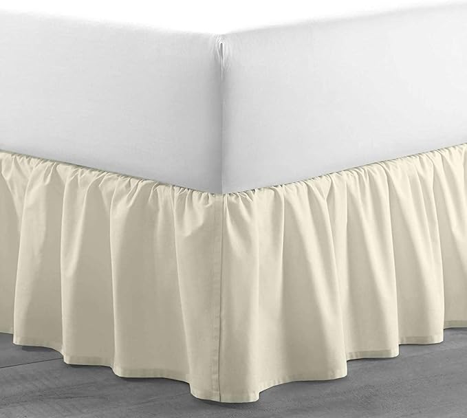Ivory Solid Ruffled Bed Skirt Full-XL-15 Inch Drop Split Corner, Microfiber Bedskirt with Platform Three Sided Coverage