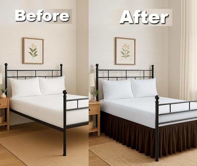 Ruffled Bed Skirt Split Corners with Platform, Tailored Fit Hotel Quality Wrinkle Free Ultra-Soft Microfiber Dust Ruffle, Upto 14 Inch Drop, Twin XL, Chocolate