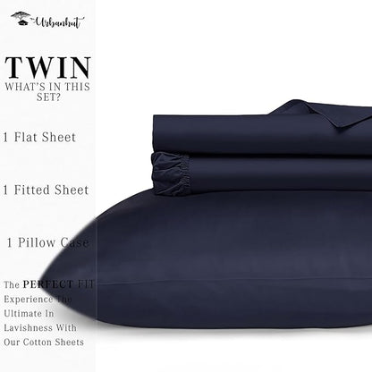 URBANHUT 800 Thread Count 100% Cotton Twin Size Sheets, Luxury 4 Piece Twin Bedsheets, Hotel Sheets Sateen Finish - Better Than Egyptian, 14" Elasticized Deep Pocket - Navy Blue