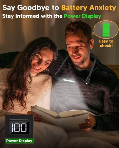 Book Light with EVA Case: Rechargeable Eye Caring 3 Color Dimmable Neck Reading Light, Bendable Neck Lamp with Power Display, Reading Lamp Knitting Crochet Accessories Neck Lights for Crafts