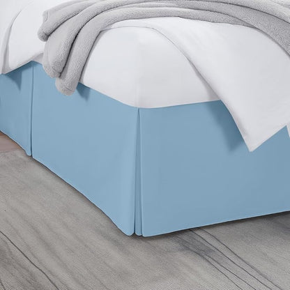 Queen Bed Skirt, Luxury 14 Inch Drop Light Blue Pleated Bed Skirt, Double Brushed Microfiber, Box Pleat Design, Wrinkle & Fade Resistant, Easy Fit Tailored Bedskirt for Queen Size Beds