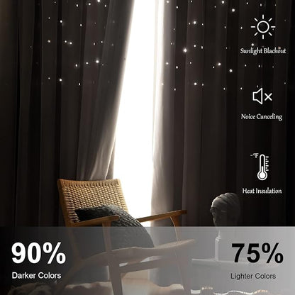 Star Blackout Curtains for Bedroom - Cream & Ivory, 108 Inch Long 2 Panel Set, 52 x 108 Inch